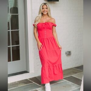 These three boutique Cottagecore milkmaid maxi Dress